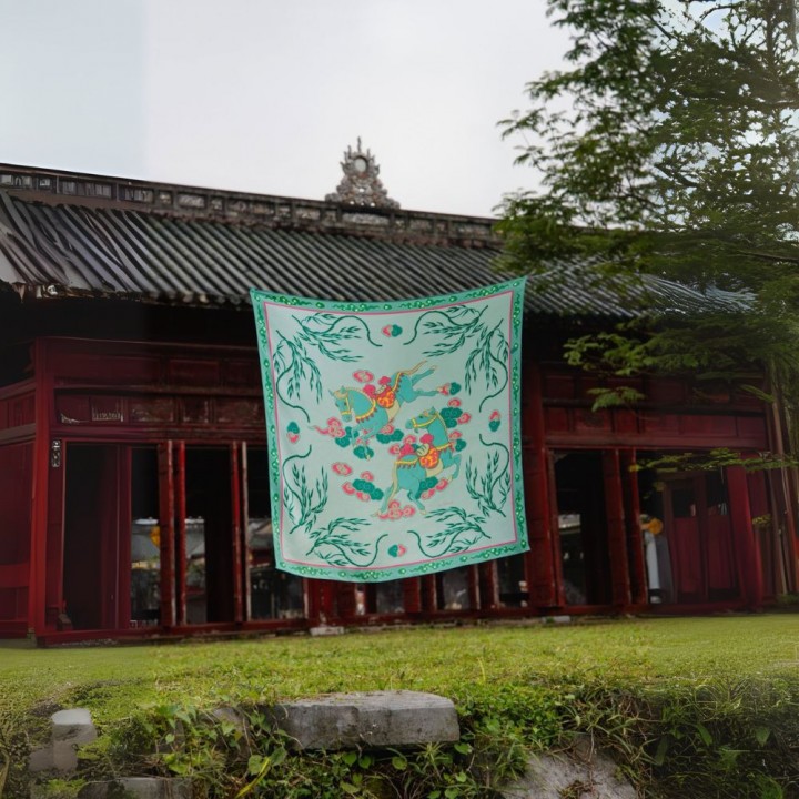 Silk scarf with willow horse pattern